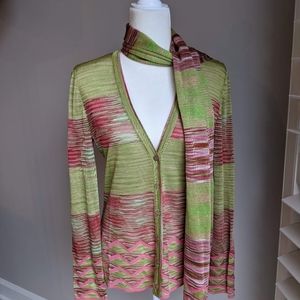 Missoni Knit Cardigan w Matching Scarf Pointelle